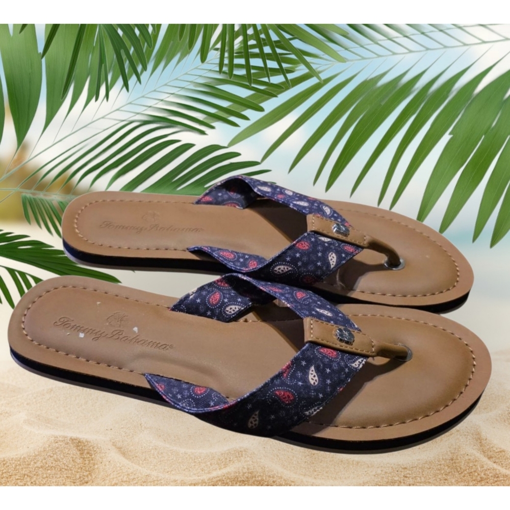 Tommy Bahama Speedwell Paisley Flip Flop Sandals Navy Blue Size 6